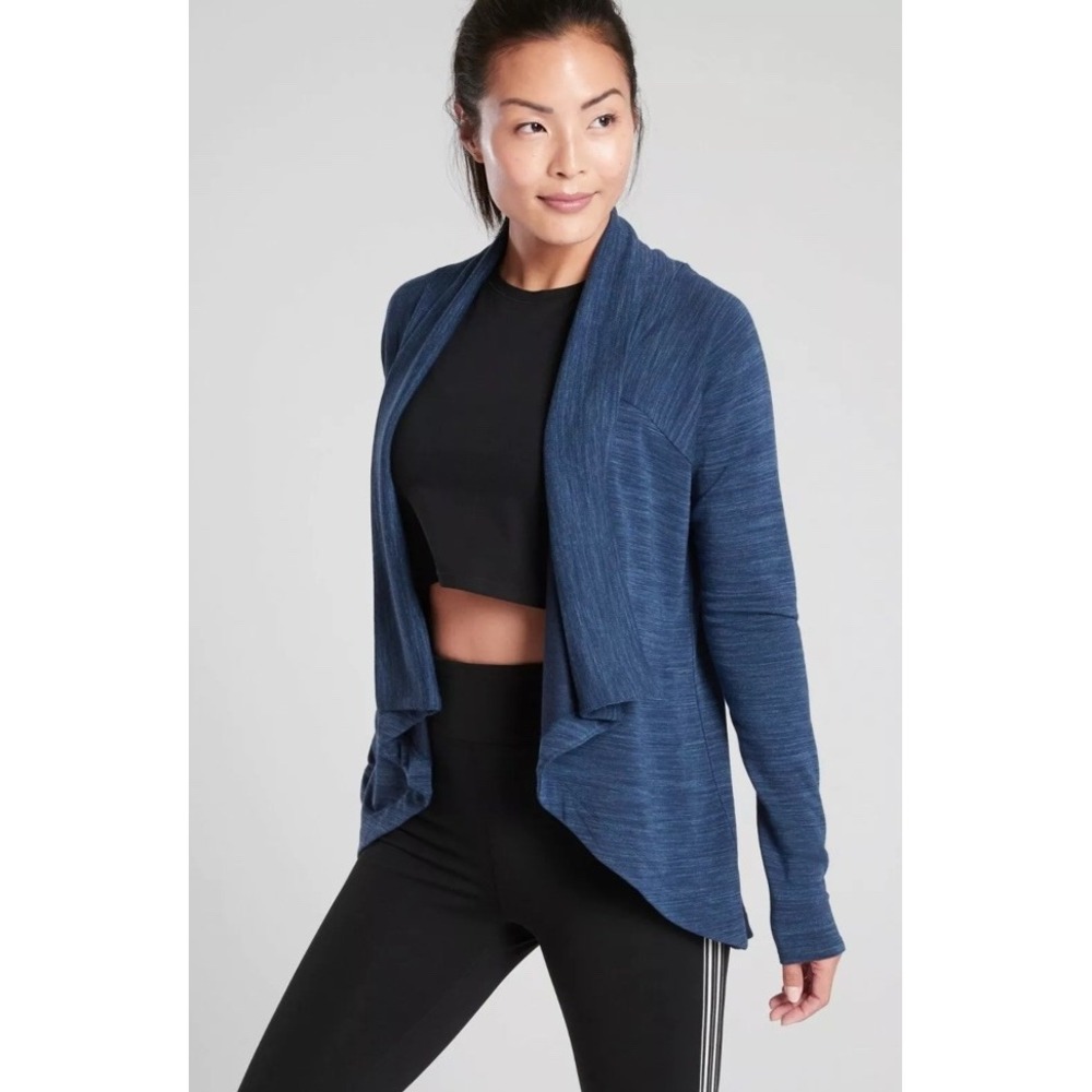 Athleta Pranayama Wrap Cardigan Navy Blue Space Dye XS 416969-05 Yoga Athleisure